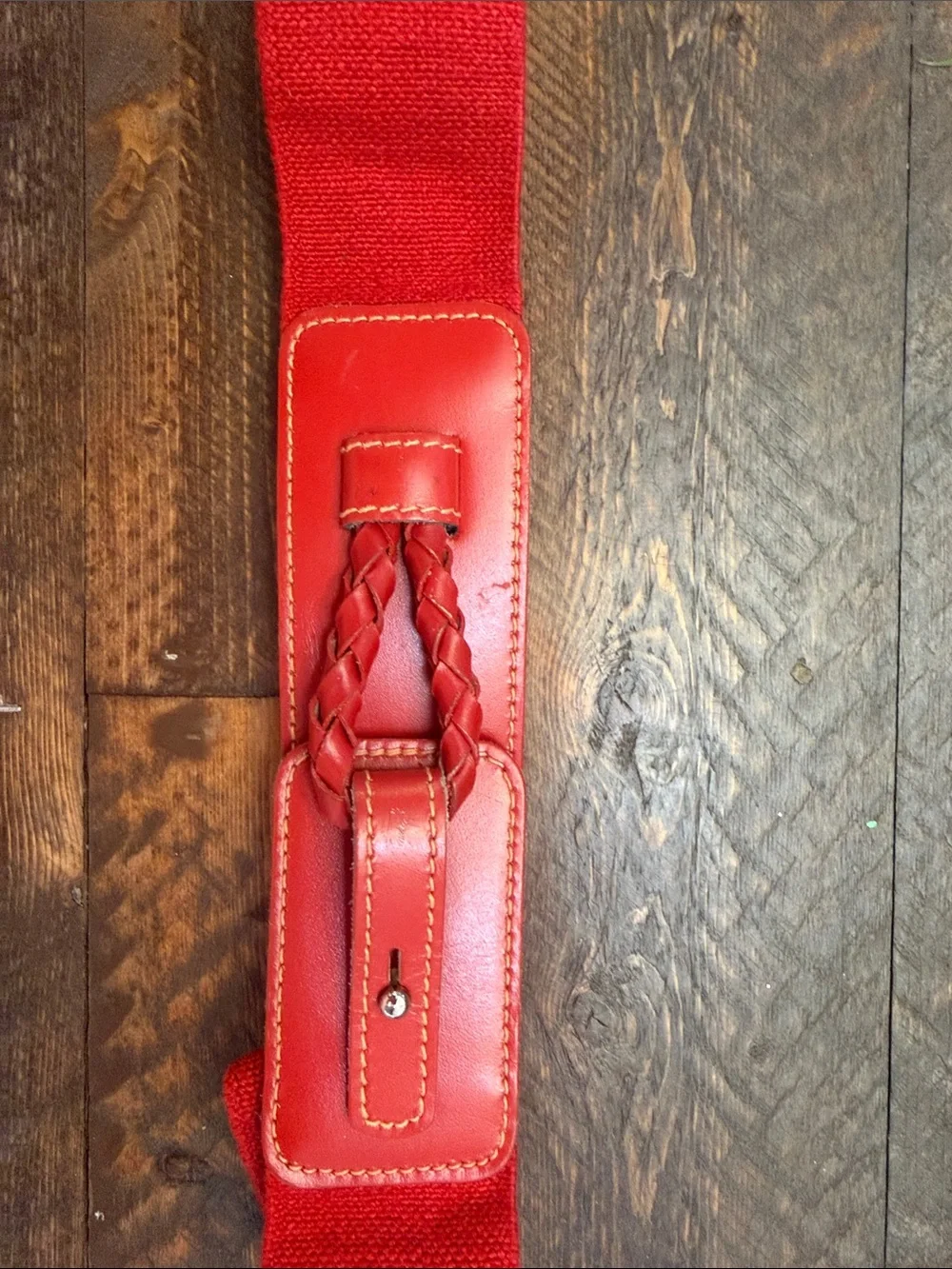 Vintage Calderon Red Leather Wide Elastic Stretch Cinch Belt Size M 1239